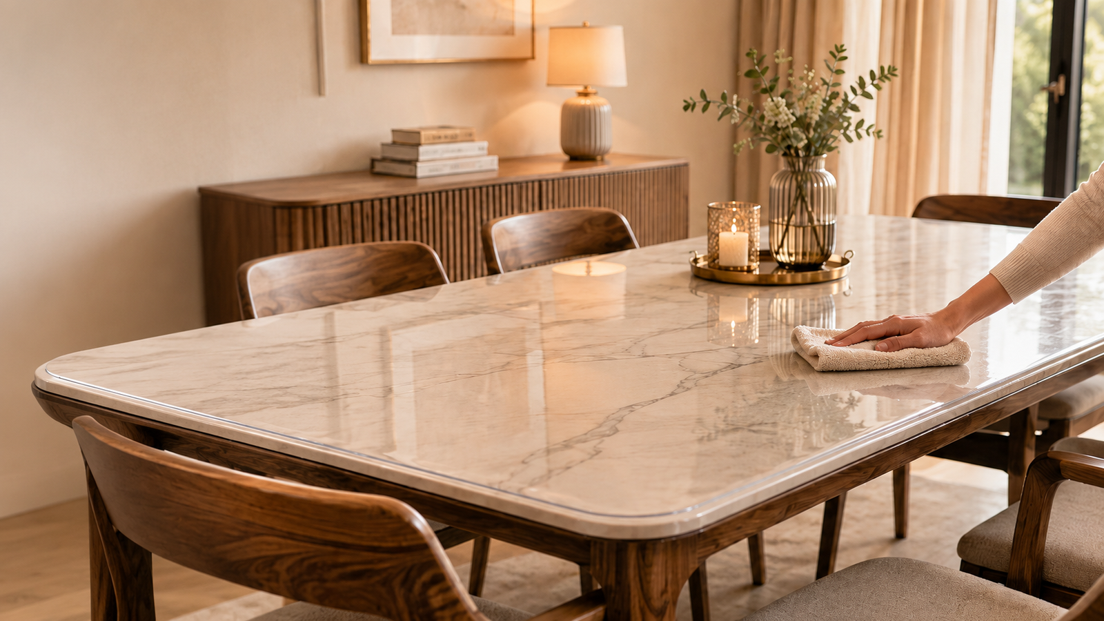 How to clean a transparent PVC table cover using a microfiber cloth