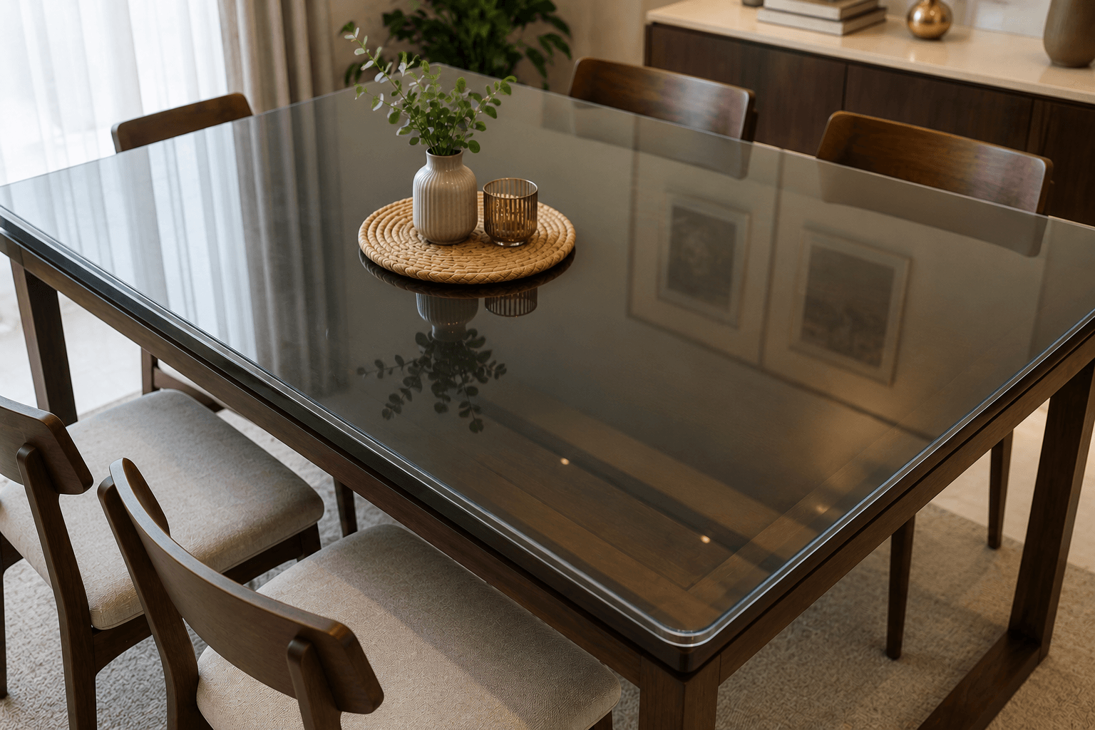 Dining table with protective surface cover