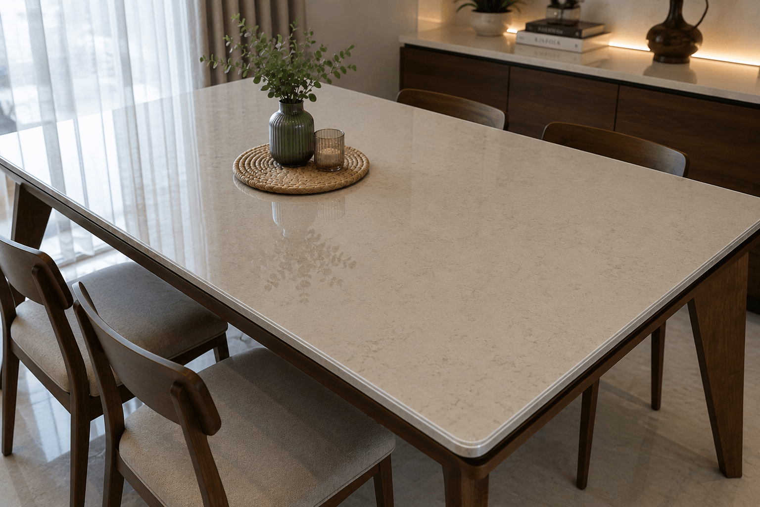 Dining table protected with clear cover