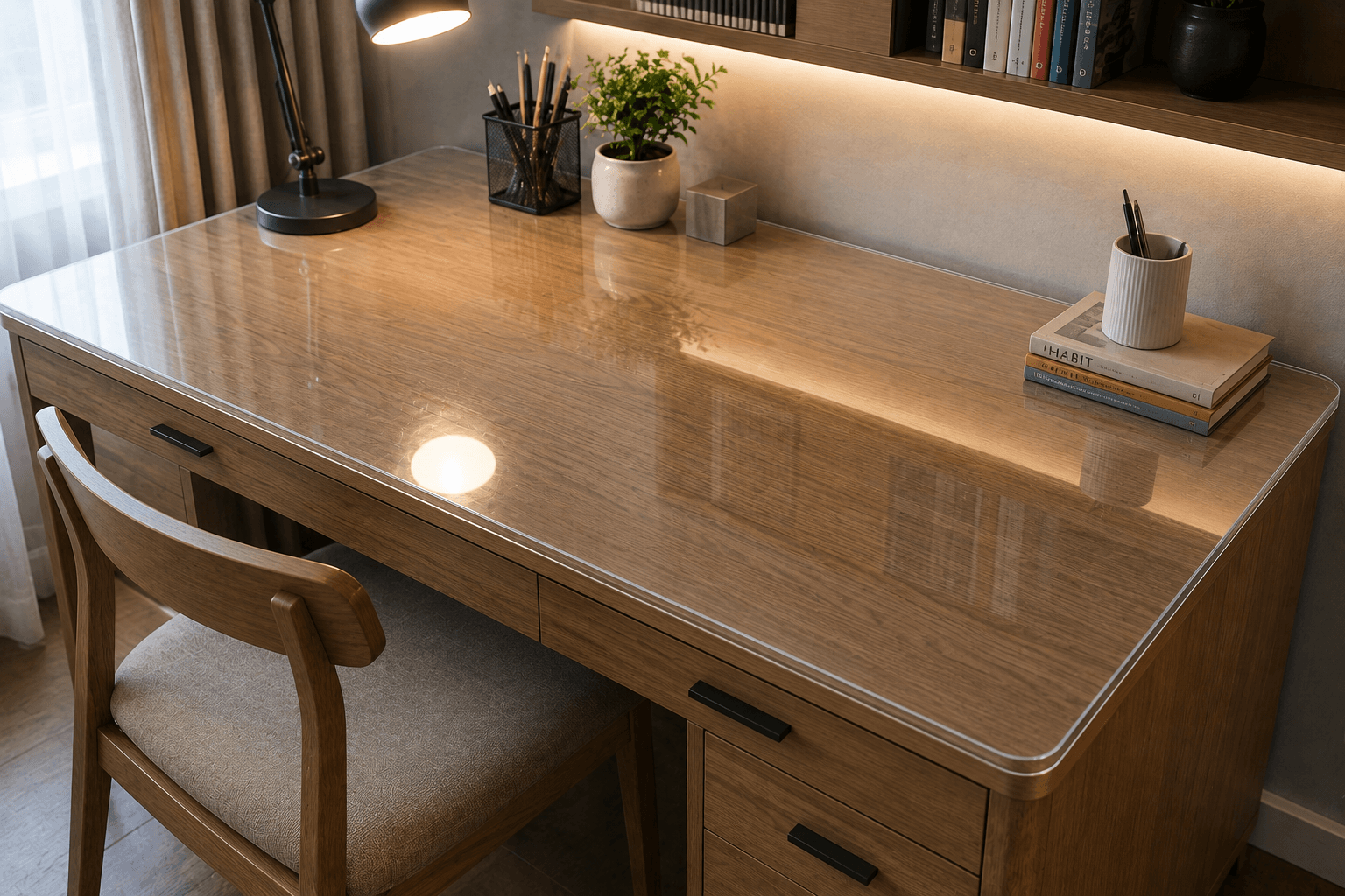 Workspace desk with protective cover